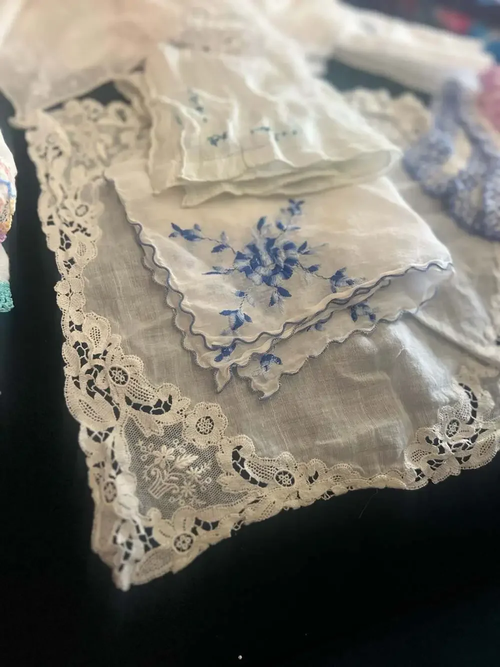 Collection of 15 Vintage Embroidered and Crochet Lace Handkerchiefs